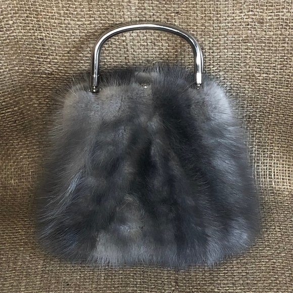 Genuine Grey Mink Fur Hand Bag - Purse - Picture 2 of 8